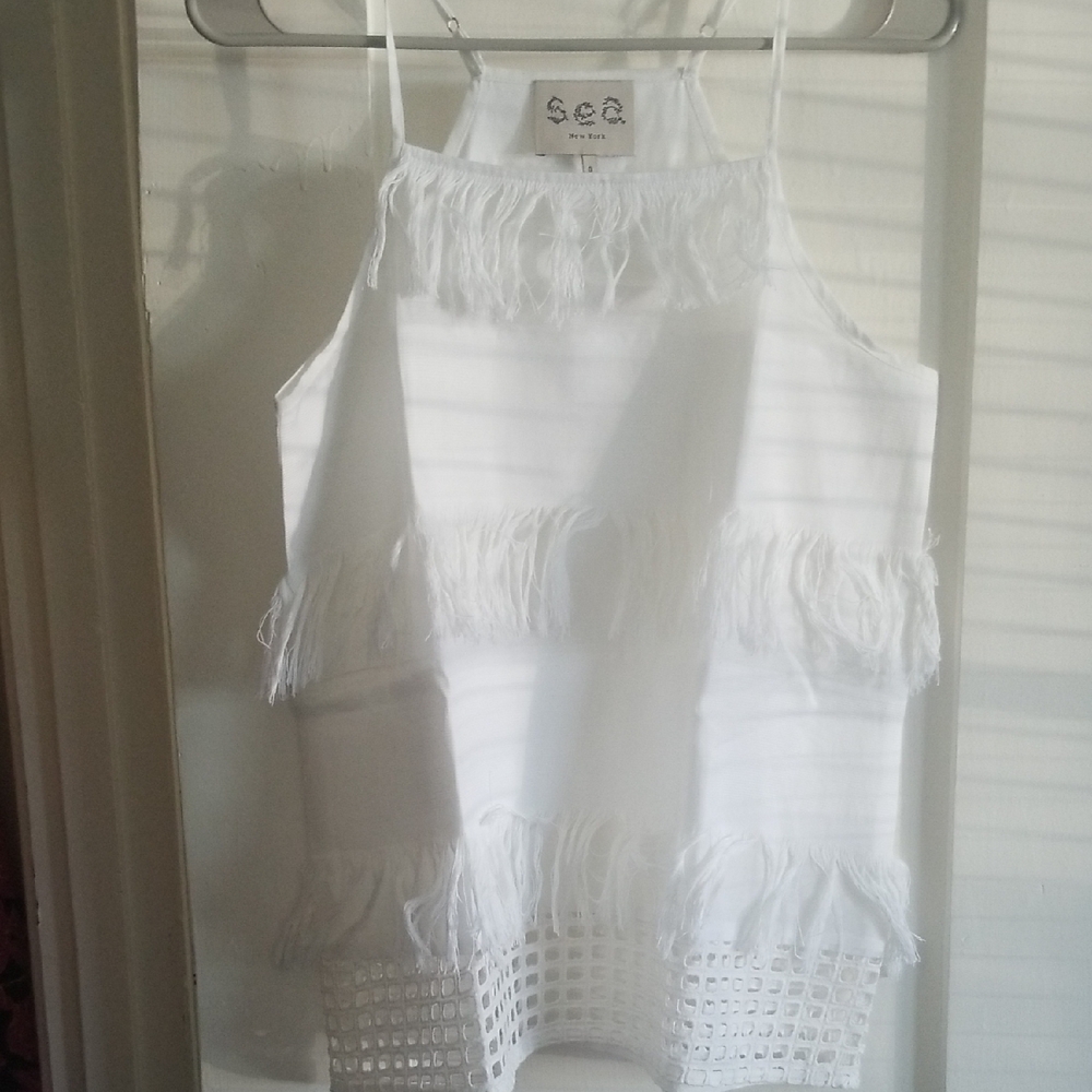 Sea White Fringe Camisole for Wonen